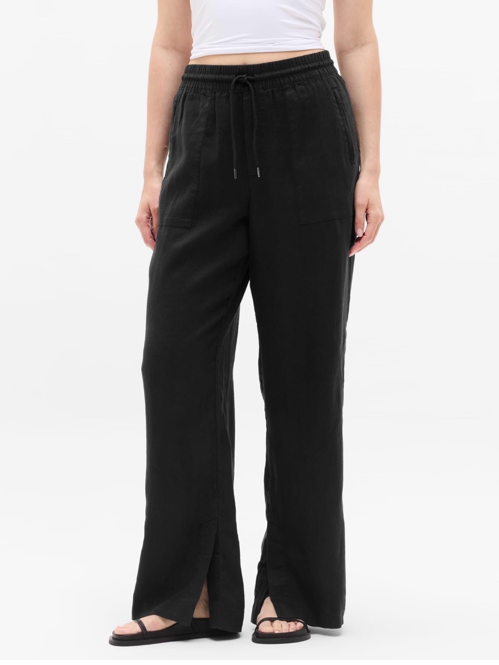 Athleta Retreat High Rise Wide Leg Linen Pant Black Large